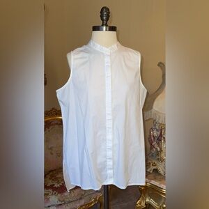 Eileen Fisher White Collared Button Front Top